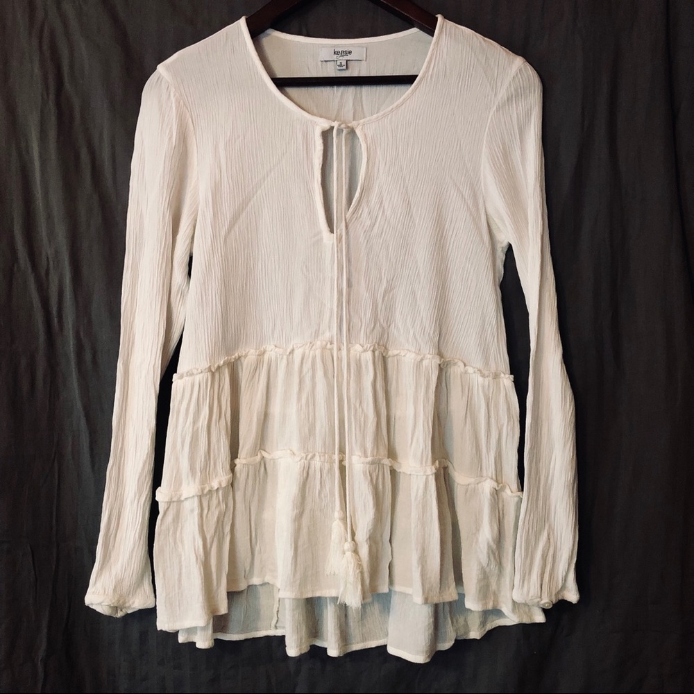 Kensie size S Flowing Tie Front Gauze Top
